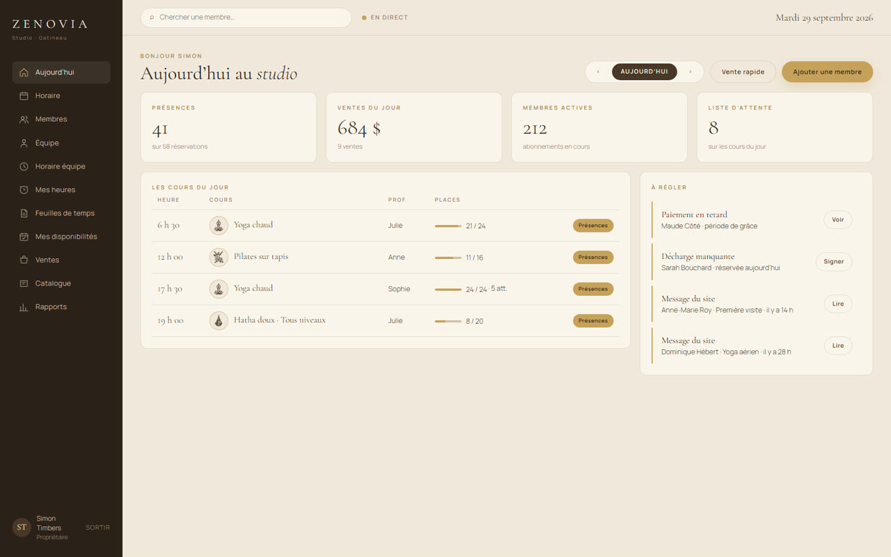 Zenovia studio management app