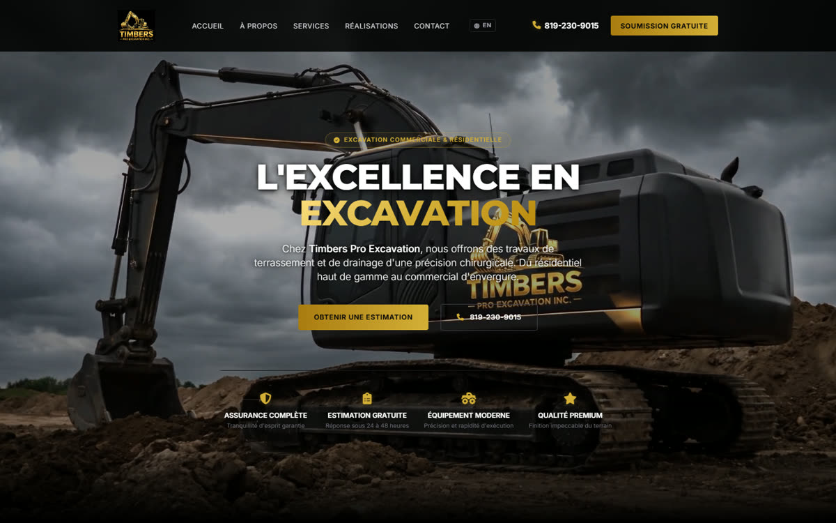 Timbers Pro Excavation website homepage